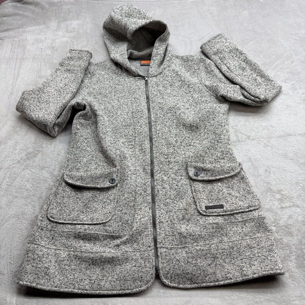 Merrelll Zip Hoodie Women XL Grey Marled Fleece Lined Longline Jacket Gorpcore